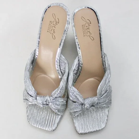 Jewel Badgley Mischka Women's Silver Metallic Hype Knot Wedge Heel Sandal Size 9 - Picture 6 of 9